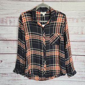 Beach Lunch Lounge Women Charley Top L Plaid Button Shirt Earthy Castlerock NWT